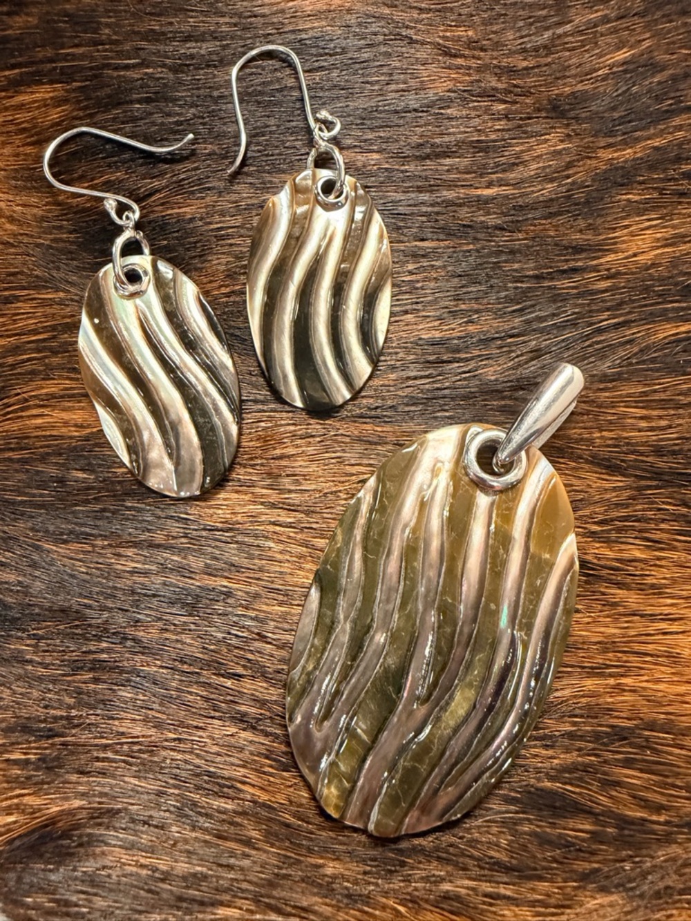 Mother of Pearl Earrings & Pendant Set | 925 Sterling Silver | Bohemian New